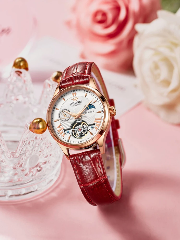 AILANG Brand Automatic Mechanical Women's Watch Luxury Waterproof Ladies Skeleton Tourbillon Wristwatches Relogio Feminino