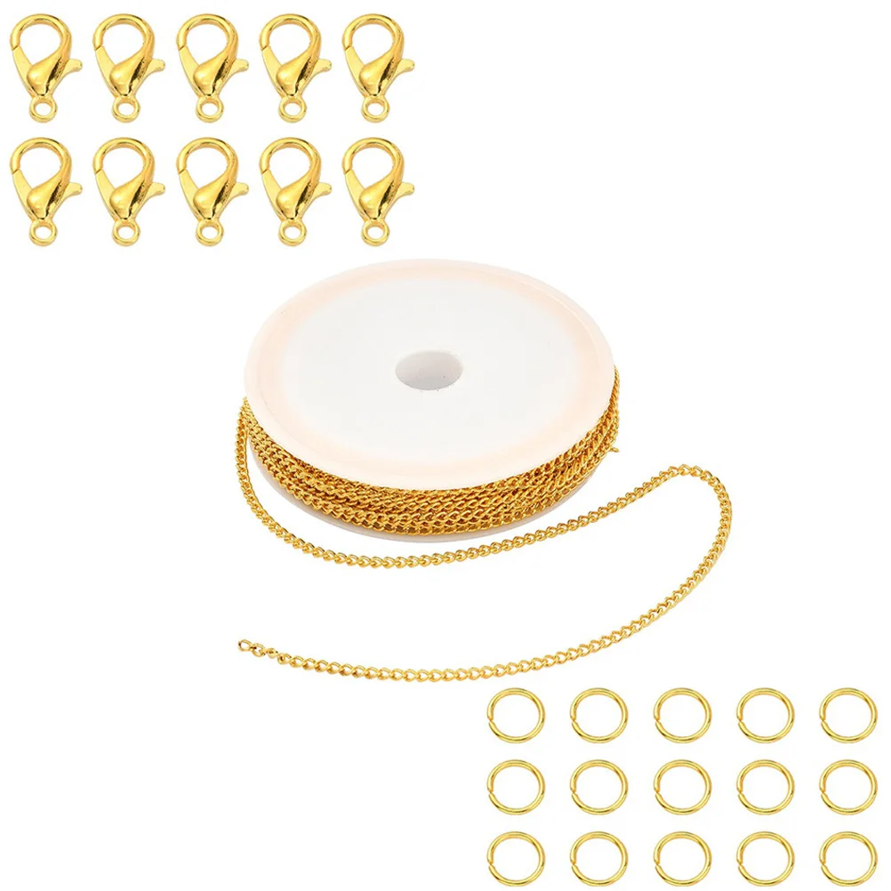 

1 Set Twist Link Chain Diy Jewelry Making Kit Smooth Durable Iron Chain For Necklace Bracelet Craft Lobster Clasps Open Rings