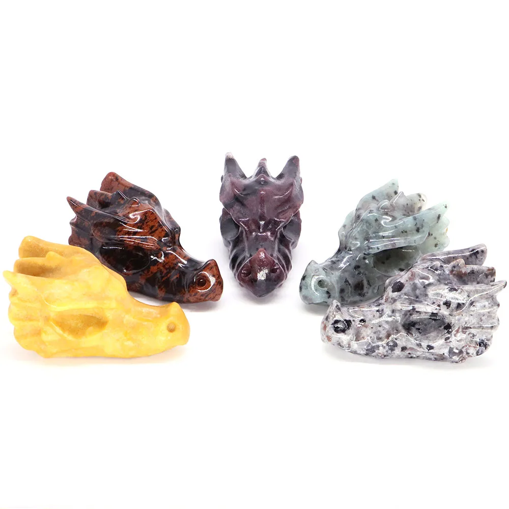 

3" Dragon Head Statue Natural Obsidian Crystal Reiki Healing Hand Carved Stone Figurine Craft Home Decoration Gem Gift Wholesale