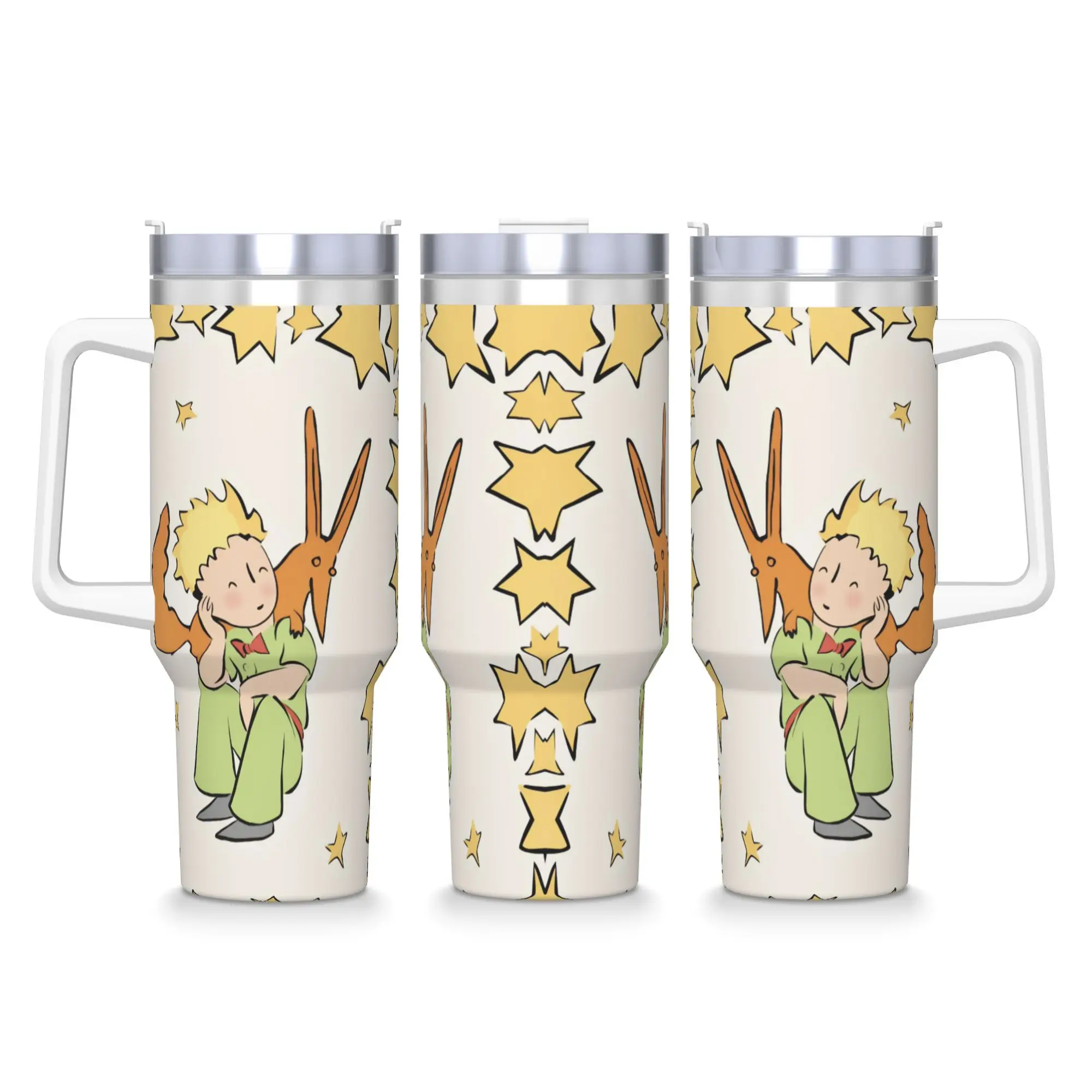 

The Little Princes Stainless Steel Tumbler Beach Thermal Mug With Straws and Lid Large Mugs Cup Hot Drinks Water Bottle