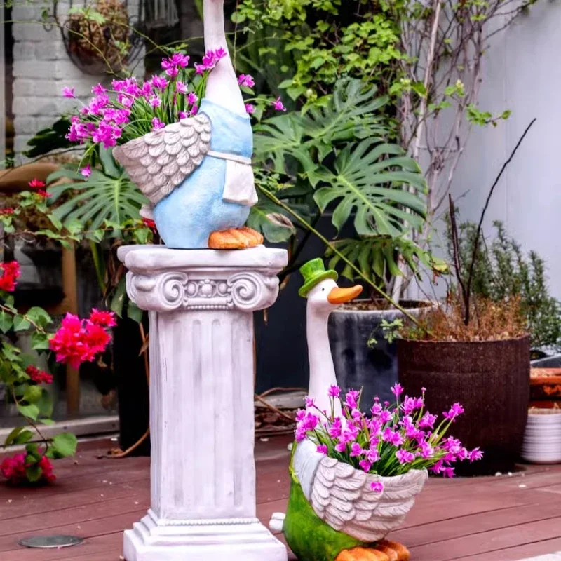 Couple Duck Flower Pot Creative Cartoon Animal Sculpture for Garden Terrace Arrangement Ornaments Courtyard Indoor Gardening