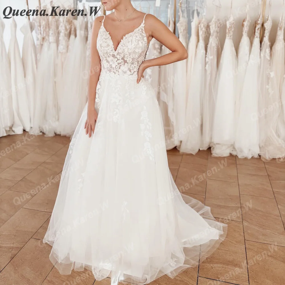 Robe de Mariée Élégante en Dentelle, Style Boho, avec Bretelles, Ligne A, pour Patients de Mariage