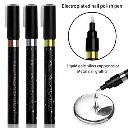 Nail Liner Brush Mark Paint Lines Stripe Painting Flower Pen Nail Art Manicure Metal Pen, Waterproof Reflective Gloss Chrome Pen