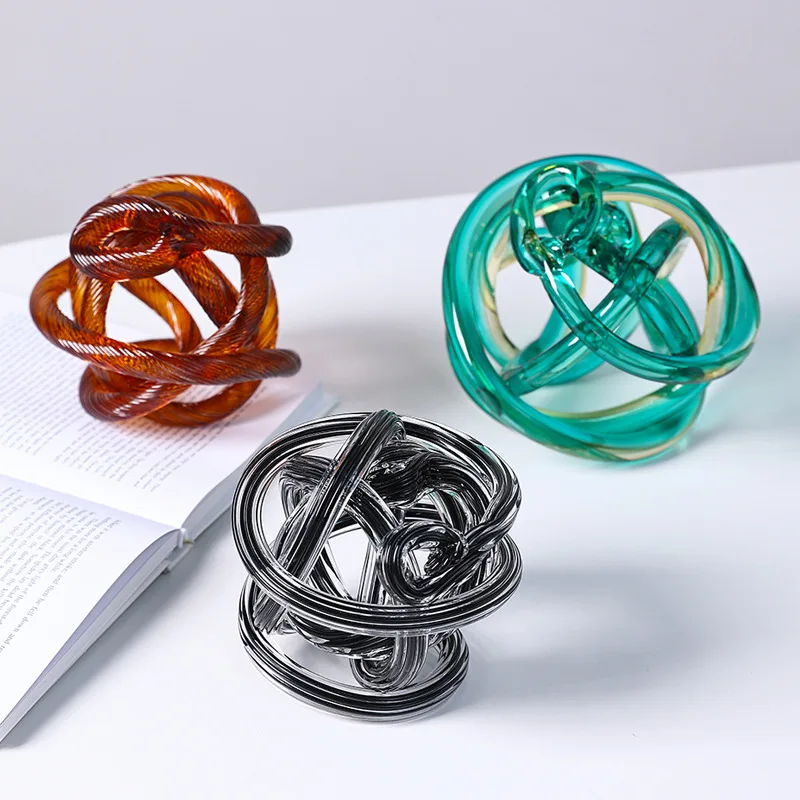 Modern Art Glass Knot Ornament Handmade Wrapping Glass Rope Knot Ball Luxury Living Room Entrance Desktop Decoration Crafts