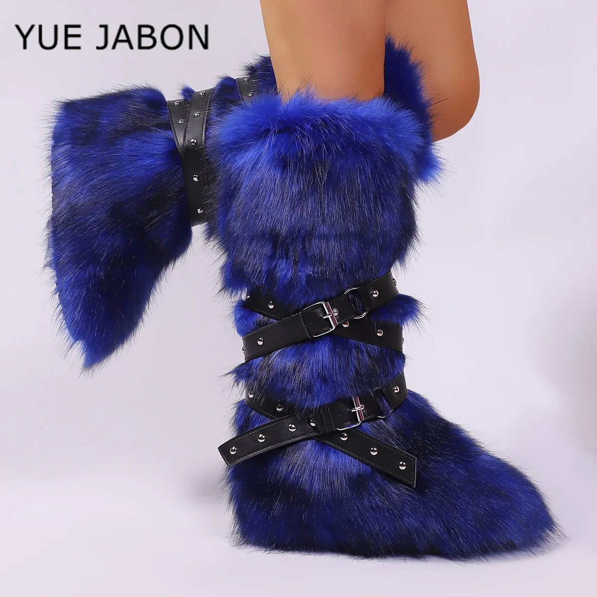 فو الفراء حزام مشبك الأشرطة الثلوج الأحذية جولة تو الصلبة برشام الانزلاق على الارتفاع زيادة الركبة أحذية عالية 2026 جديد النساء أحذية دافئة #3