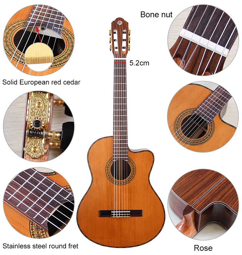 

Классическая гитара 39 дюймов: верхняя дека из европейского красного кедра и ламинированная еловая дека, высокоглянцевая, с нейлоновыми струнами, различные варианты по цене