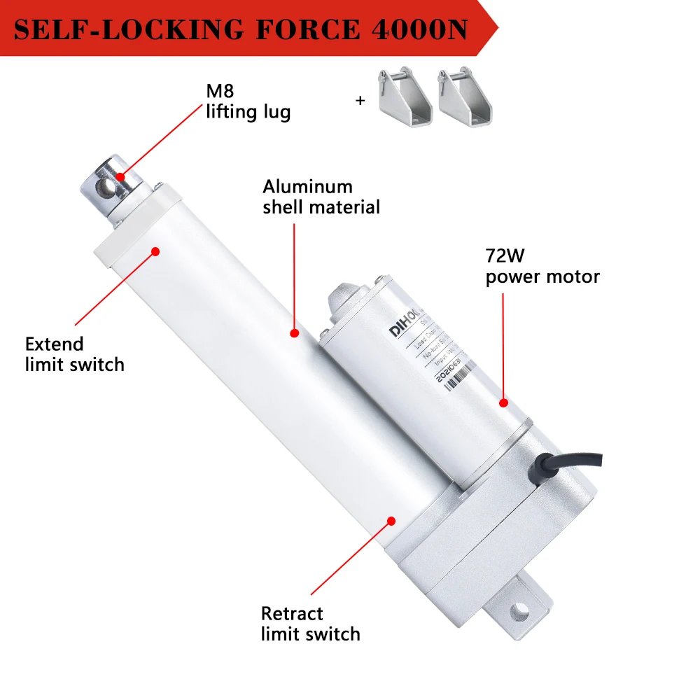 Imagem -06 - Atuador Linear do Motor de Levantamento Bonde Rod Telescópico Ajustável 25db 75w 100 mm 1000 mm Carga do Curso 80kg400kg 24v 4000n