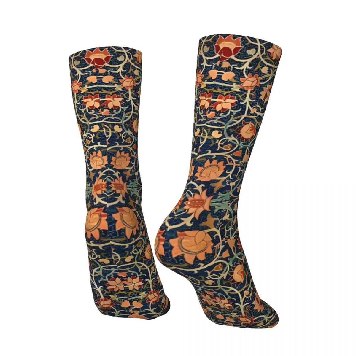 William Morris Floral Carpet Print Men\'s Socks Vintage Harajuku Street Style Novelty Pattern Crew Sock