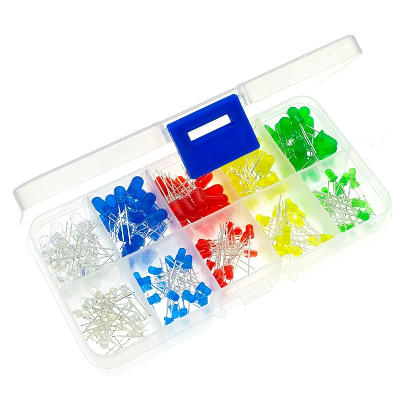 Light Box 5mm LED Diodes Assortment Kit Light Emitting F5 White Green Red Blue Yellow Orange