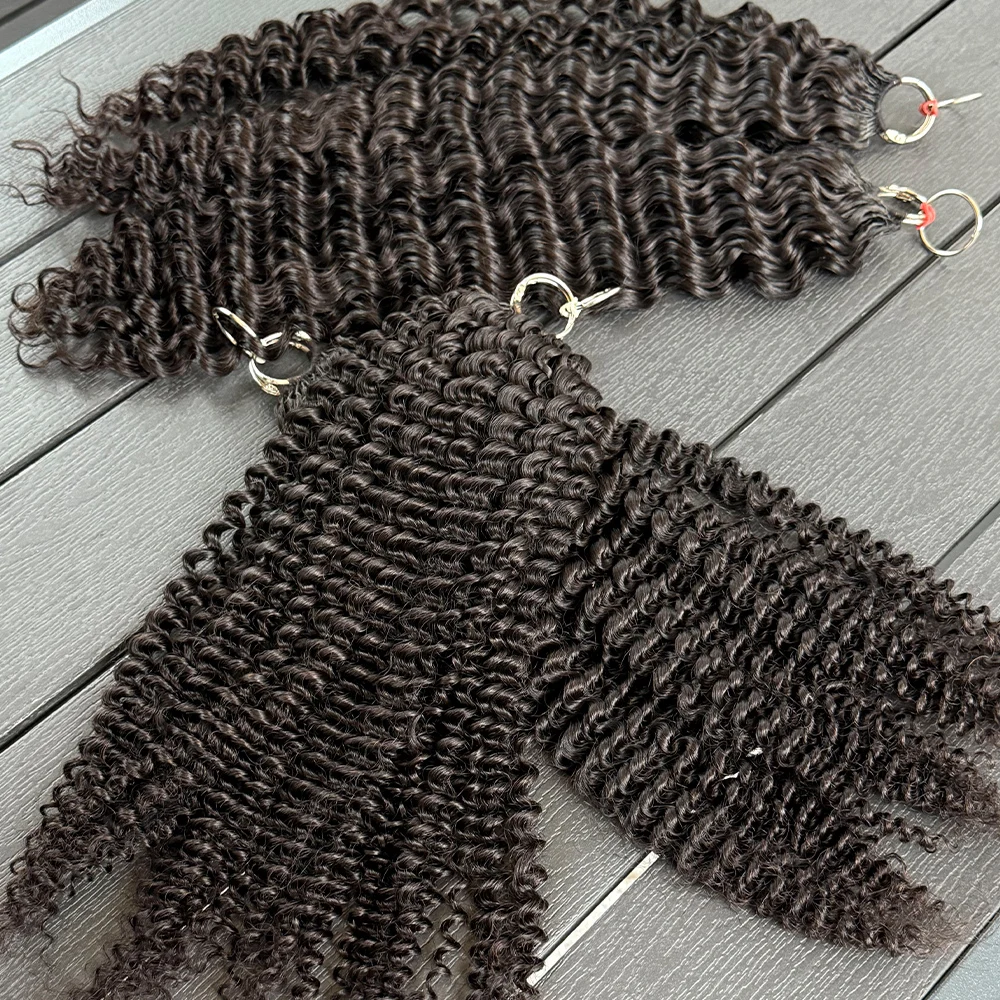 Kinky Curly Crochet Human Hair Curly Invisible Knotless Crochet Human Hair Extensions With String In The Middle Pre Separated