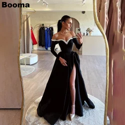 Booma A-Line Black Prom Dresses Sweetheart Pearls Party Evening Dresses for Women High Side Slite Formal Occasion Gowns