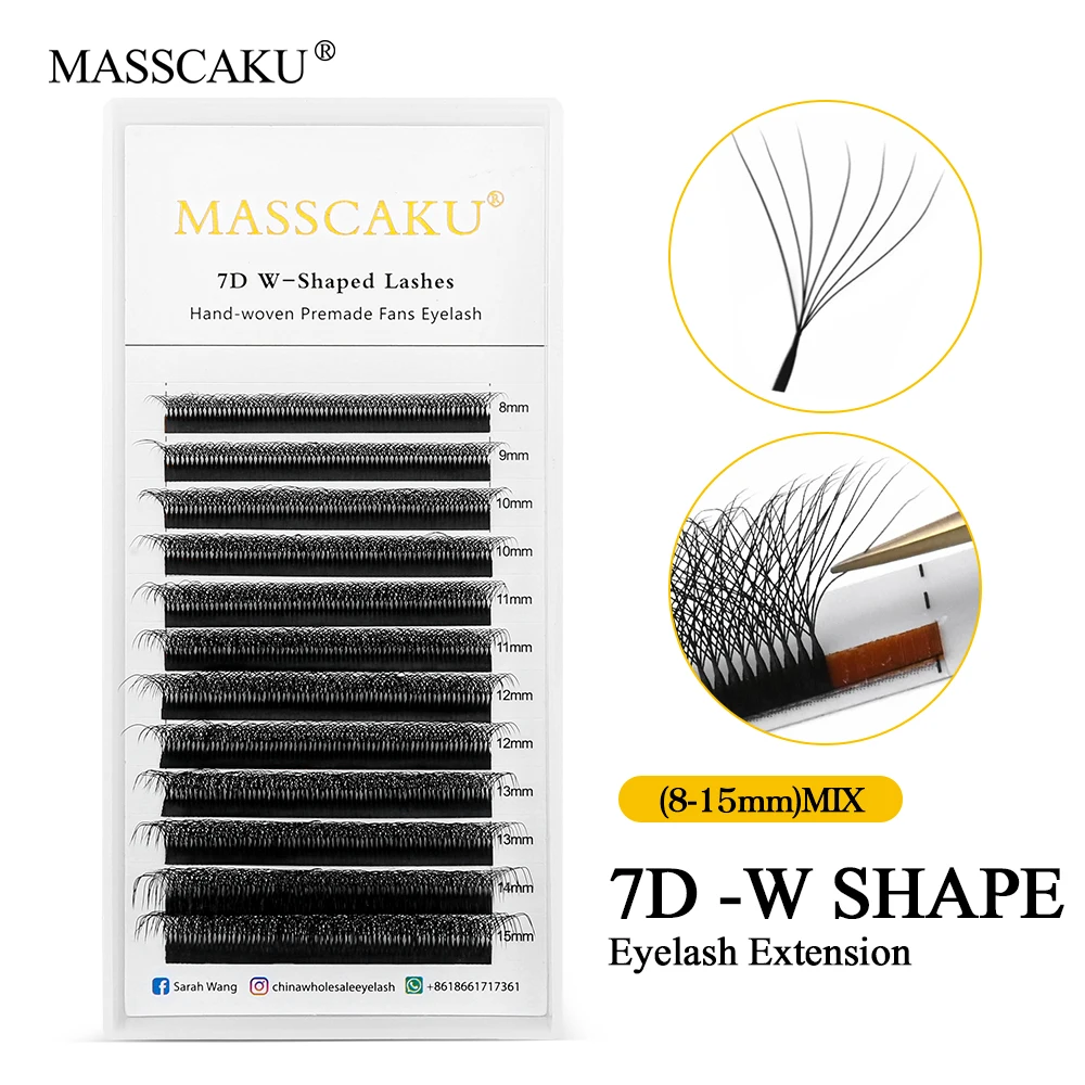 Hot Selling MASSCAKU W Shape 1second Fanniing Eyelash Extensions Auto Fan Volume 8-15mm Lashes Faux Mink Blooming Flower Lash