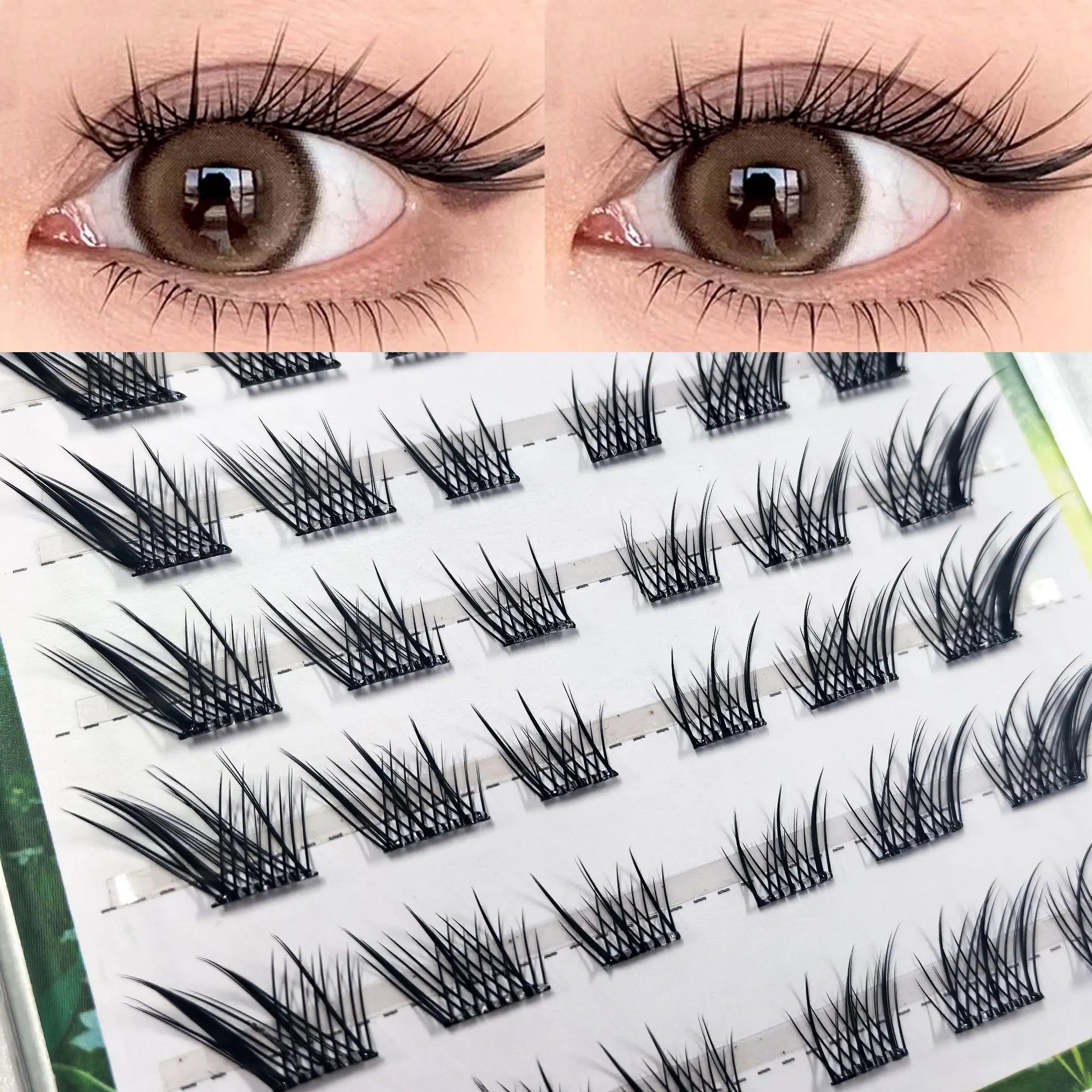 36 clusters of glue-free eyelashes, 9-14 mm, fox eye cat eye cartoon eyelashes, create cool and charming makeup.
