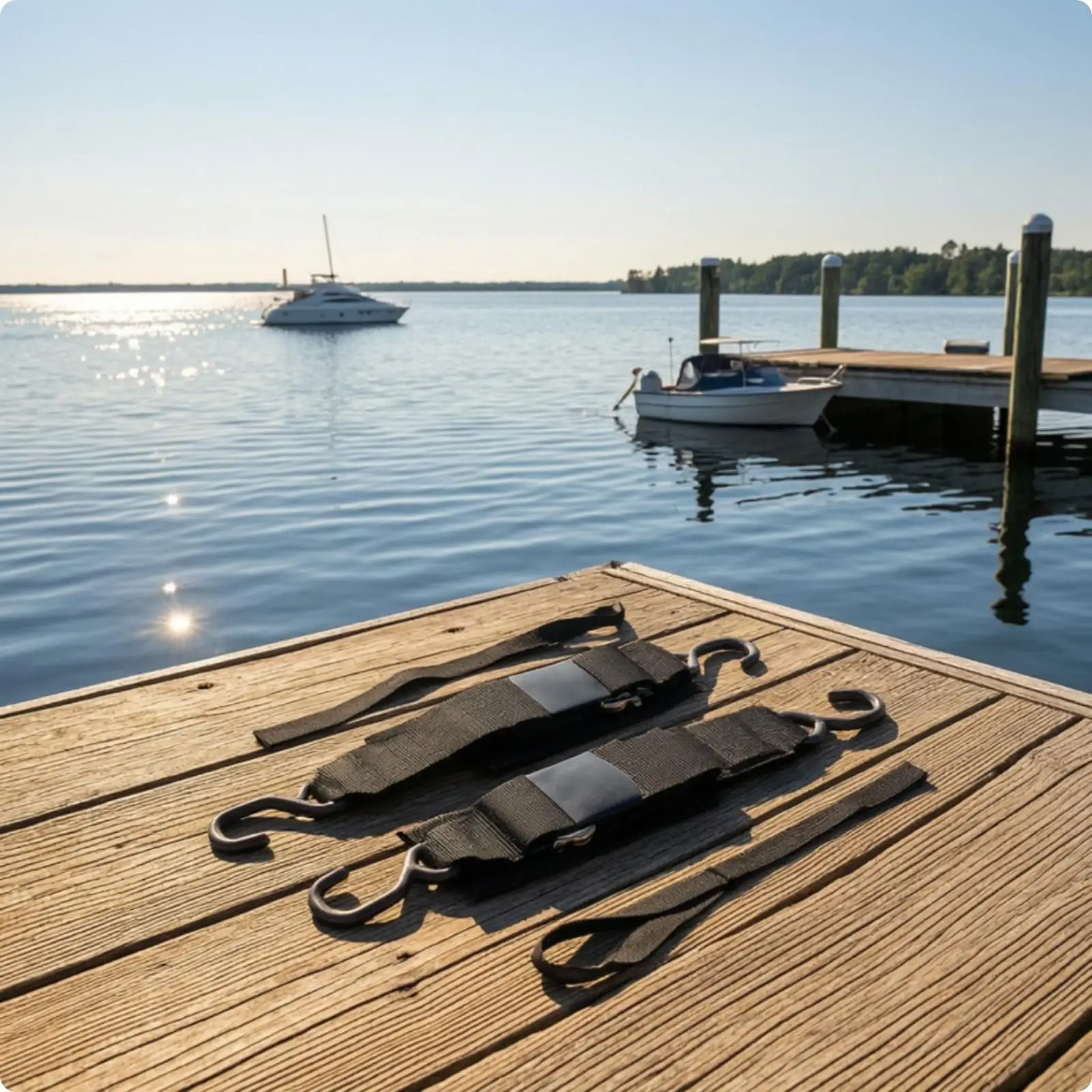 Nylon Marine Tie Down Strap Double Hook Design for Firm Boat Trailer Mounting and Reduced Load Movement