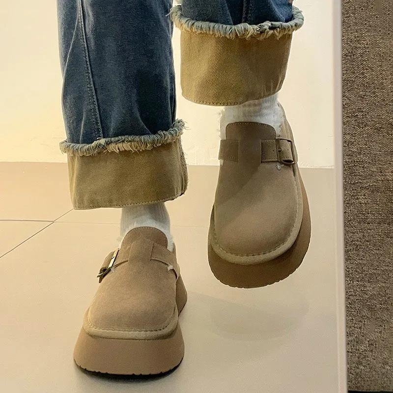 ฤดูหนาวรองเท้าผู้หญิง Clogs แพลตฟอร์มใหม่ Creepers FUR Shearling Snow BOOTS รองเท้าผู้หญิง 2024 Clogs แพลตฟอร์มใหม่ Creepers ฤดูหนาวหิมะ