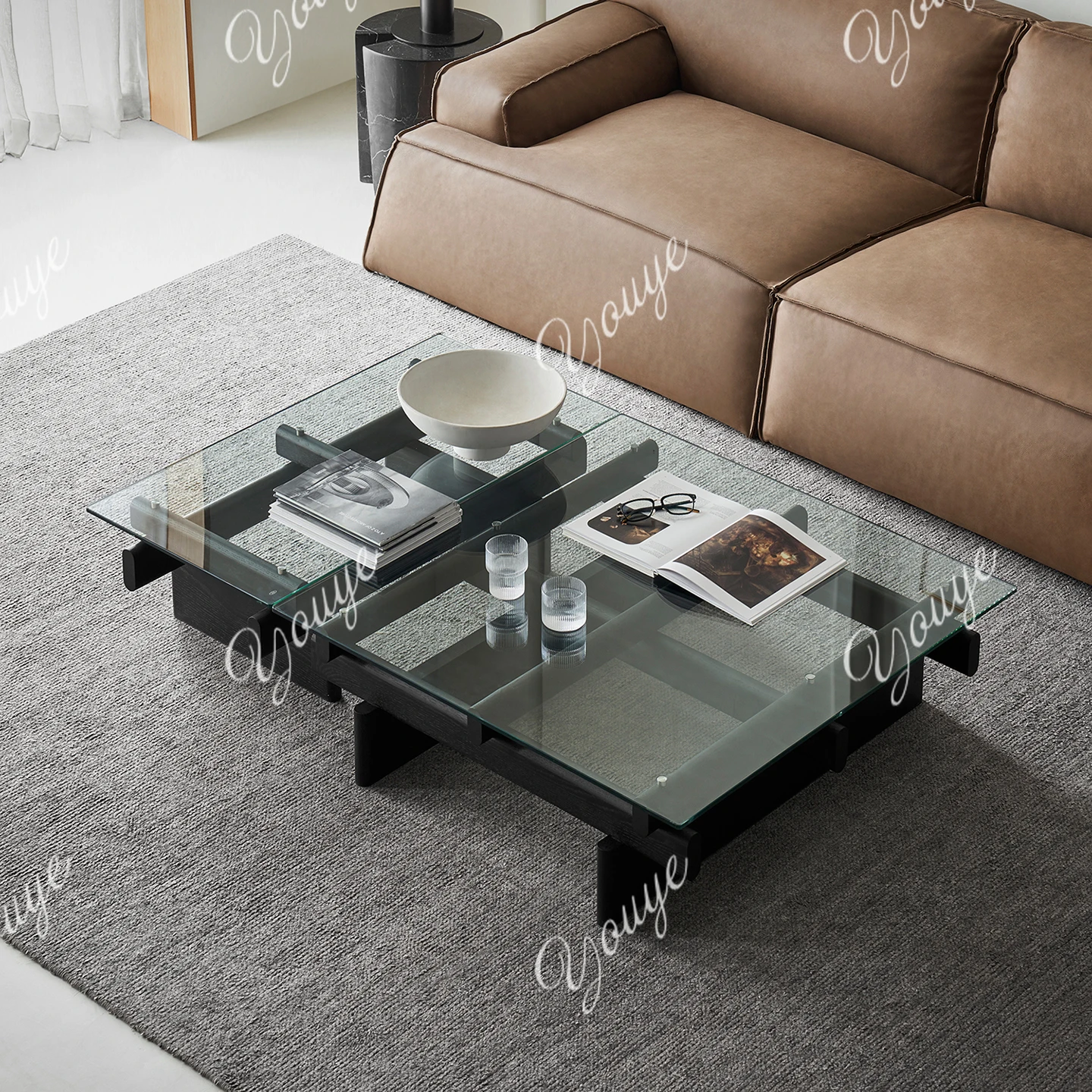 

J Minimalist Coffee Table Rectangular Glass Small Designer Coffee Table Log Wind Solid Wood Ash Wood Coffee Table