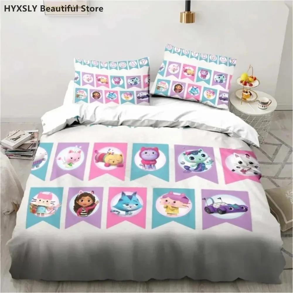 Gabby's Dollhouse Bedding Set Cartoon Pillowcases Quilt Cover For Girl Kids Gift Sing Twin Full Queen Cute Kawaii 3D Duvet Cover