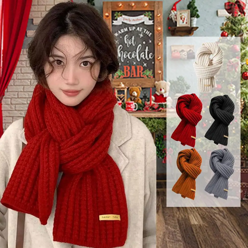 

Korean Style Solid Color Wool Scarf Winter Warm Knitted Scarf for Women Students Couples Men Unisex Soft Cute Fashion Accessory