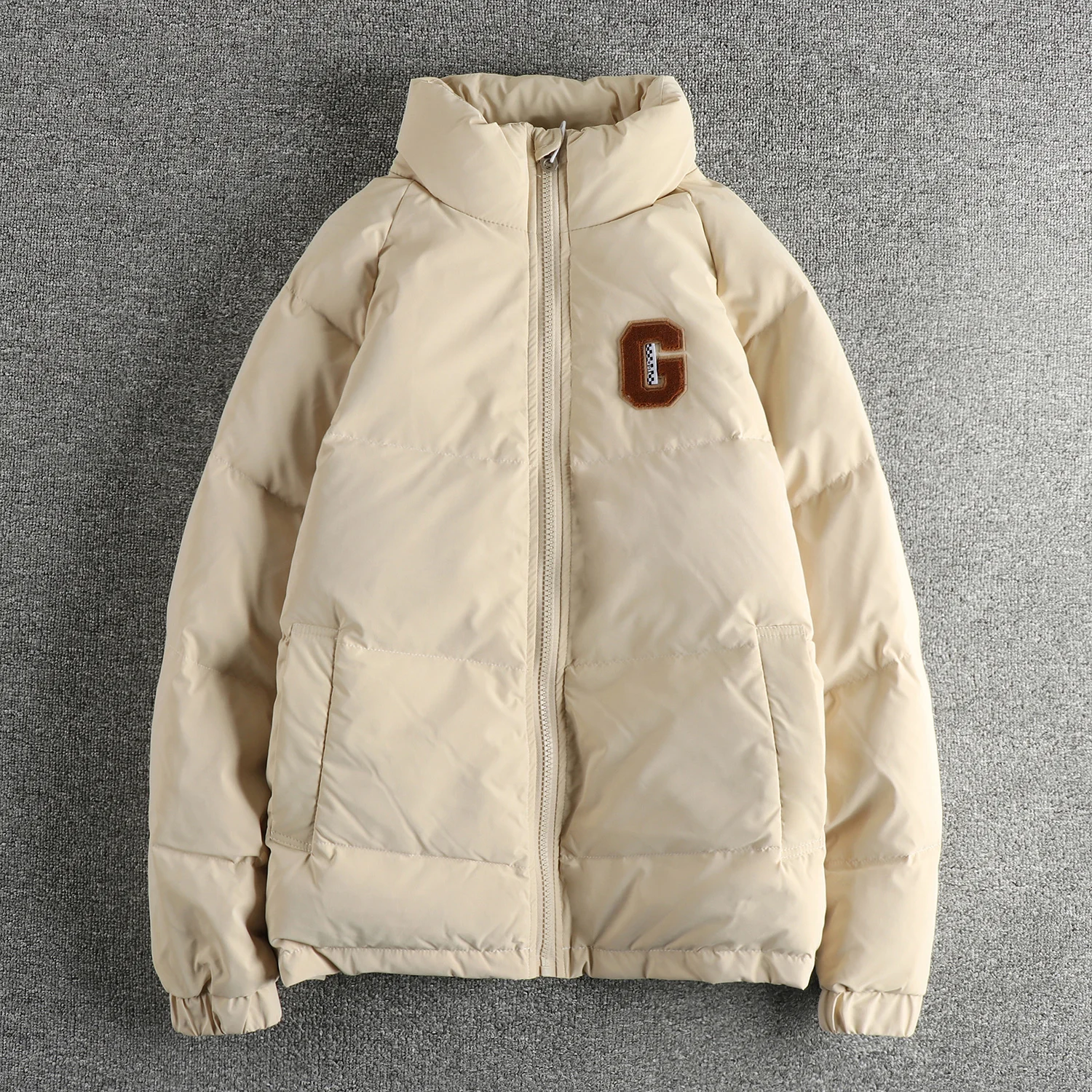 

Флокированная вышивка, американский тренд, пуховик с воротником-стойкой, мужской теплый толстый парный хлеб, пальто