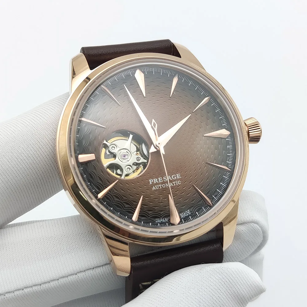 9 colors Vintage 40MM Men's Mechanical Watch NH38 Movement Skeleton Dial Waterproof Automatic Watch Leather Strap view 5
