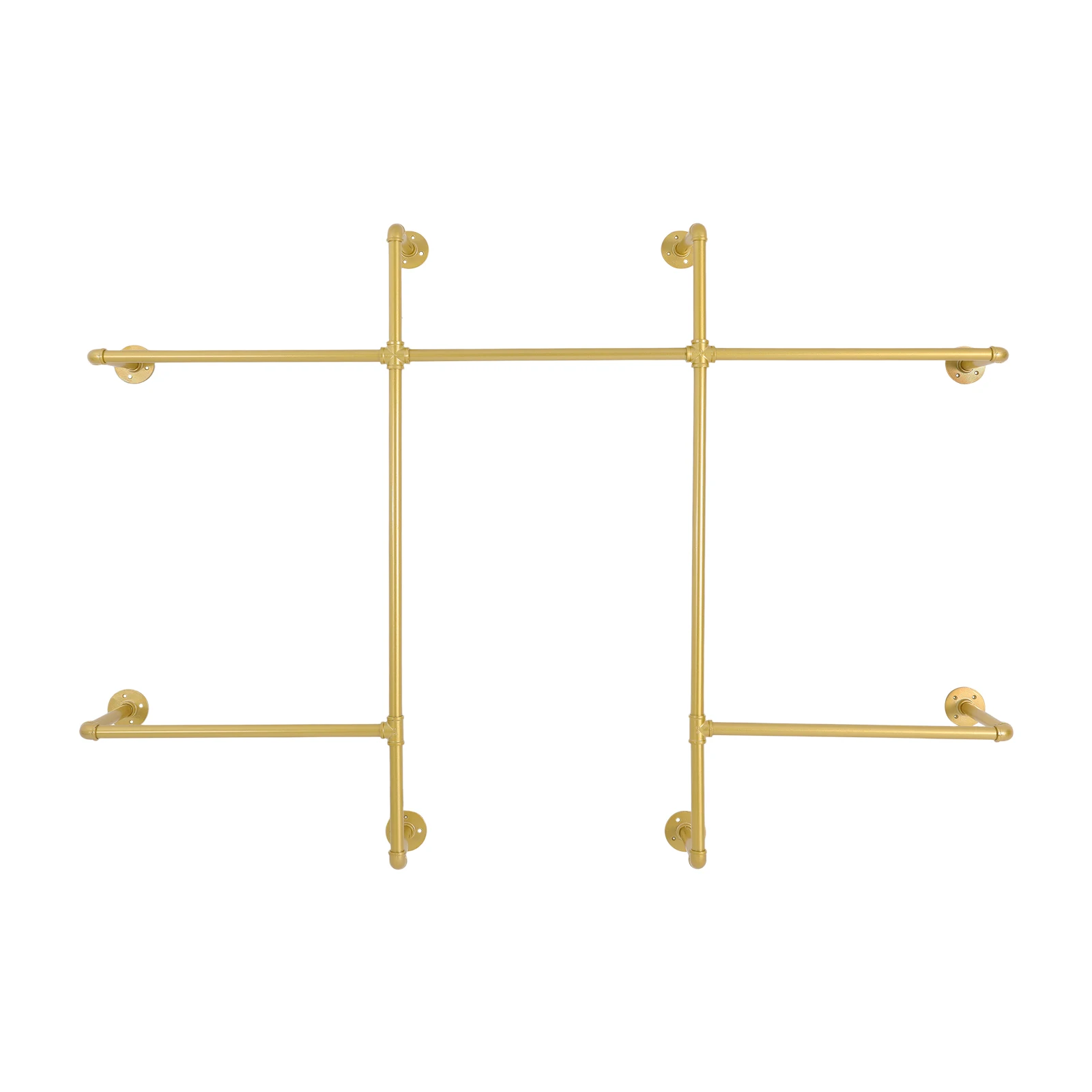 

Gold Heavy-Duty Iron Industrial Wall-Mount Clothing Rack 5 Crossbars, 396.83lbs Load, for Store, Closet and Bedroom