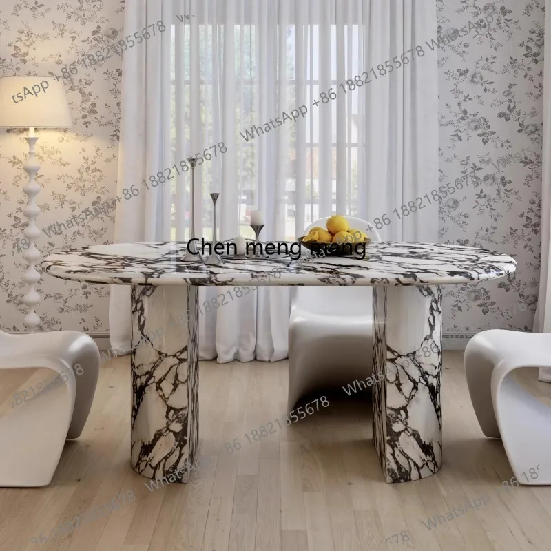 

French round marble dining table thickened retro oval dining table and chairs household