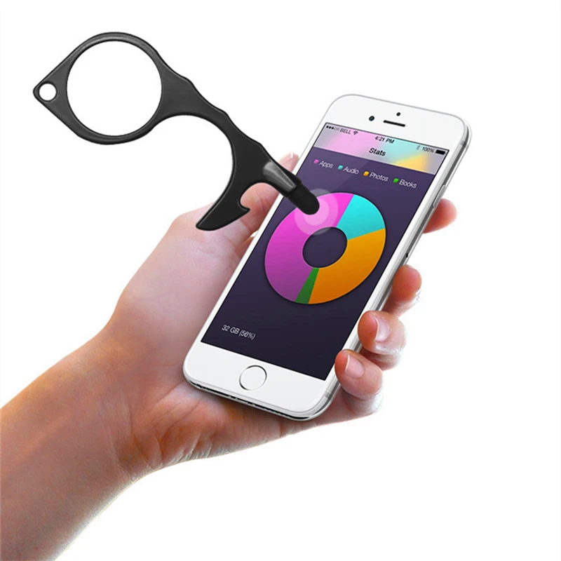 Antimicrobial Key Chain Door Opener Beer Trigger Touch Screen Key Chains Open Door No-Touch Key Press Elevator Tool Hygiene New