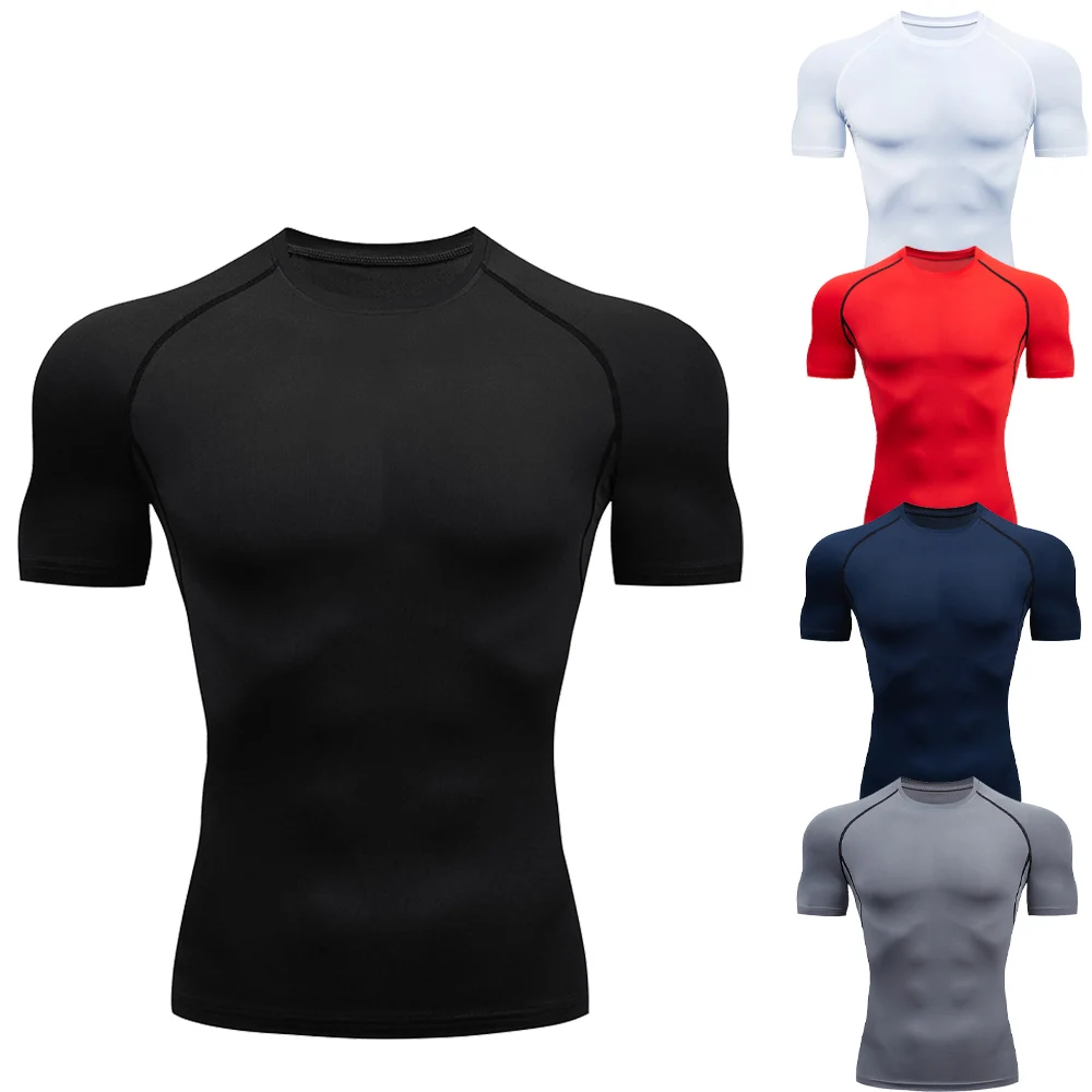 Men's Compression Tshirts Gym Fitness Quick Dry Rash Guard for Summer Athletic Tight Sport Gym Shirts Tops Tees Running Training