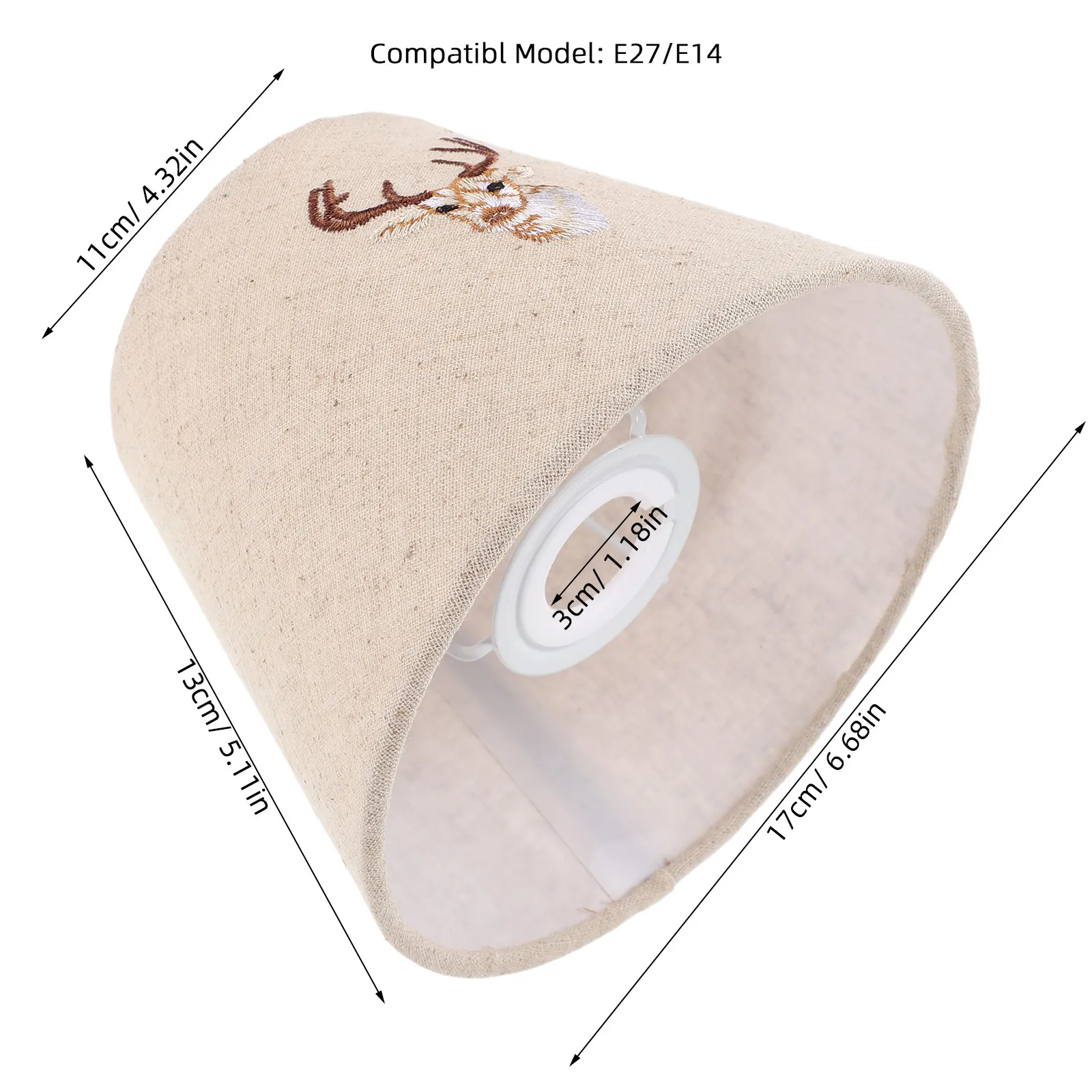 Linen Embroidered Lampshade Drum Lamp Shade for Table Lamps E27 E14 Fabric Cover Soft Light Bedroom Living Room