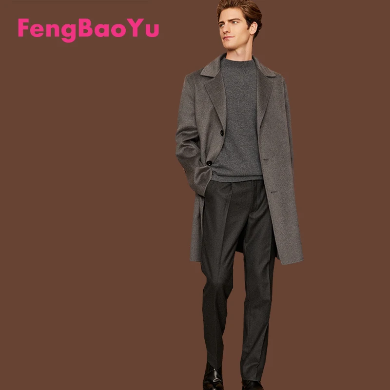 

Fengbaoyu Double-sided 70% Cashmere 30% Men's Coat Single-button Mid-length Overcoat Simple Style Fall/Winter High-end Clothing