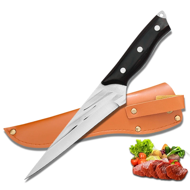 

High-Carbon Steel Butcher Knife Kitchen Meat Cleaver Chef Peeling Cutting Tool Outdoors Fsihing Knife with Sheath