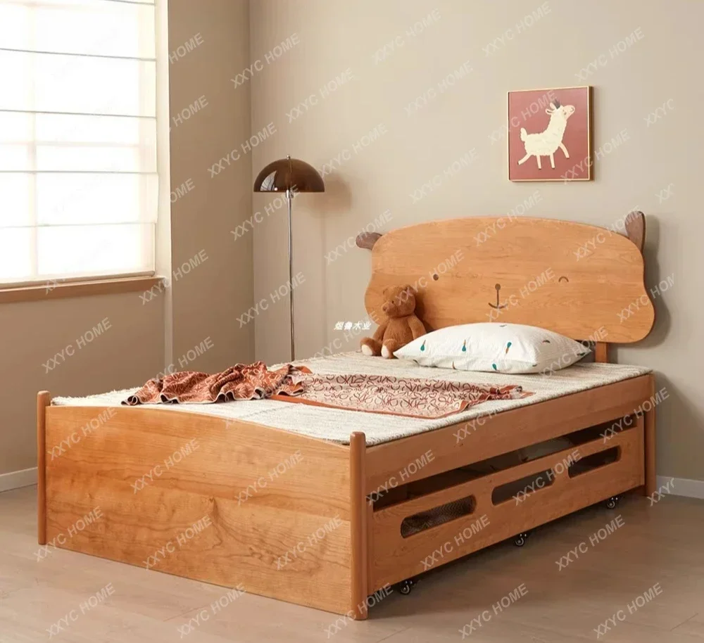 A Children's cartoon simple cherry wood multi-functional double-layer mother and child bed