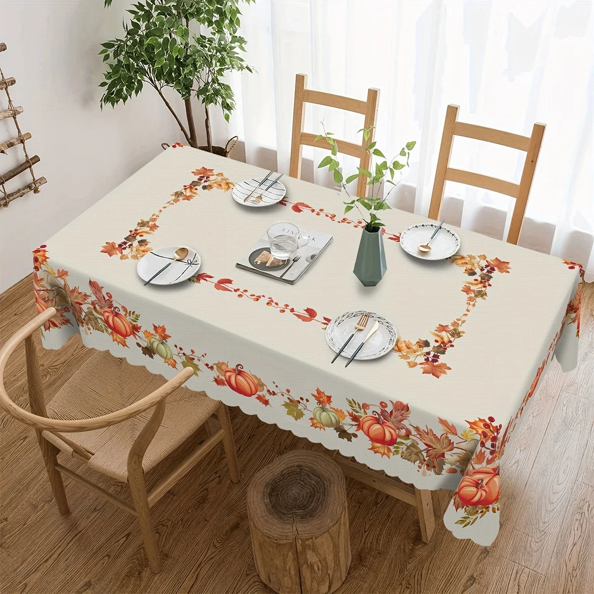 One rectangular circular tablecloth, Thanksgiving tablecloth, pumpkin maple leaf fruit tablecloth, autumn harvest tableclothzyc