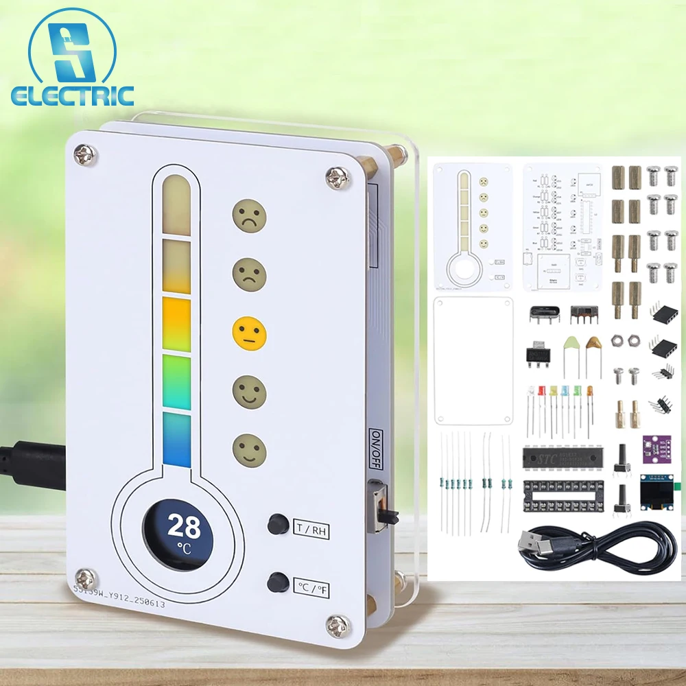 DIY Thermo-Hygrometer Soldering Practice Kit with Expressive LED Face STEM Educational Electronics Project for Home Room School
