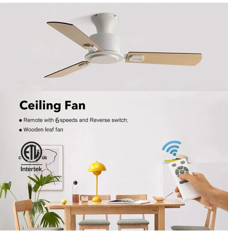 Modern 3 wood blade 35W DC Motor Strong winds Ceiling Fans With Remote Control Without Light 110V 220V Suitable for bedroom