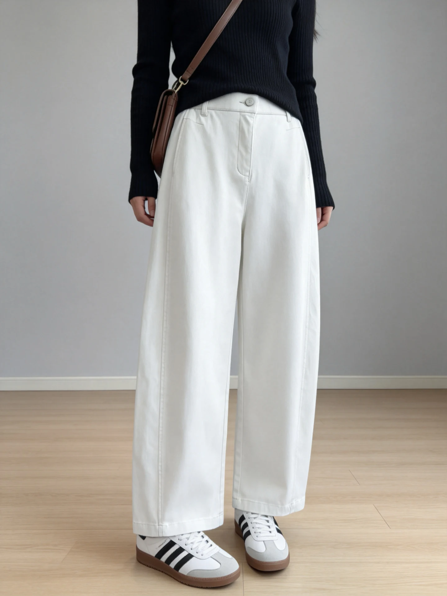 

Minimalist Style Eco-Cotton Casual Denim Knife-Shape Pants Meat-Covering Slimming High-Waisted Wide-Leg Ladies' Long Trousers