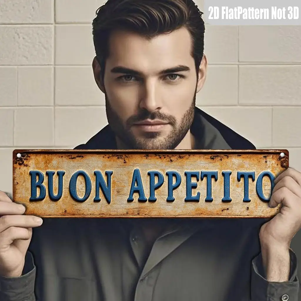2D Flat, 1pc Italian "BUON APPETITO" Vintage Metal Sign - Large Distressed Rustic Italian Wall Decor with Italian Phrase, Italia image 4