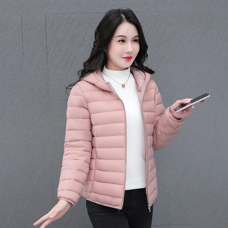 المرأة الجديدة الخريف والشتاء المألوف فضفاضة ومتعددة الاستخدامات خفيفة الوزن كليب على معطف القطن الإناث عارضة مقنعين سترة دافئة #5