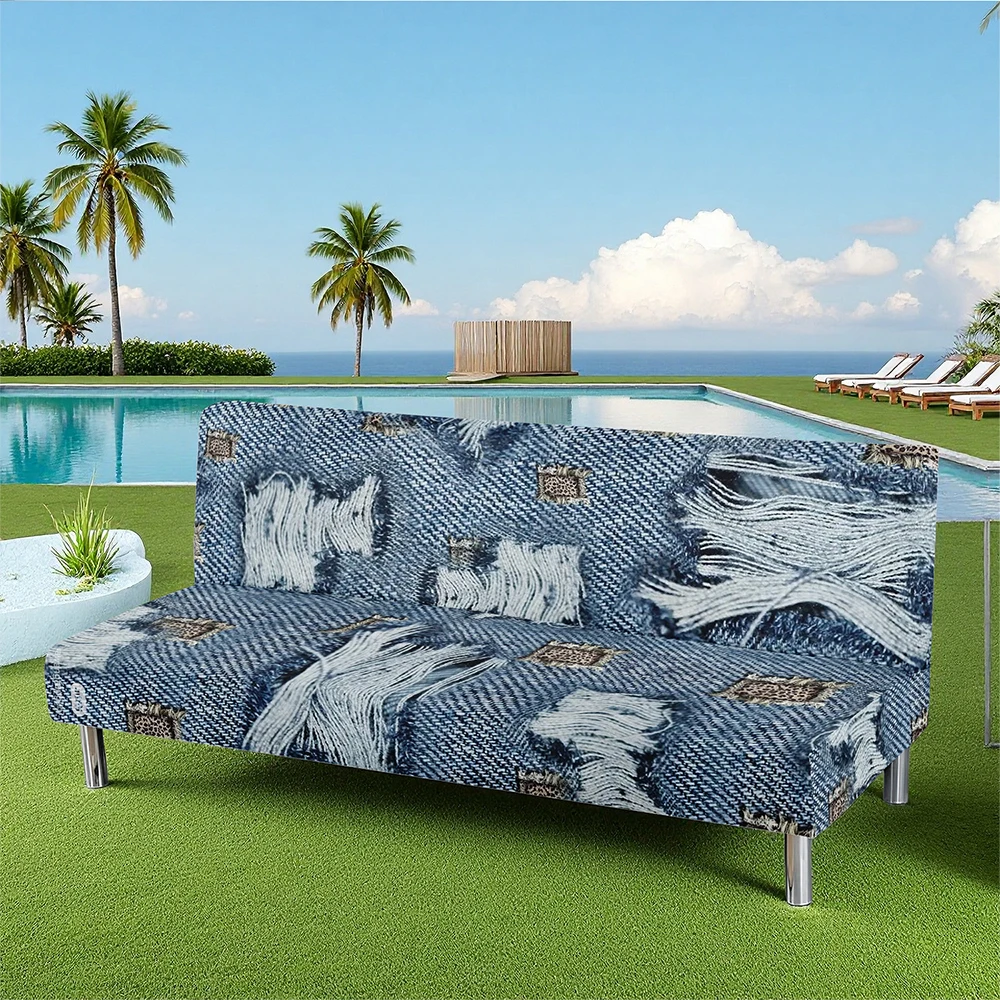 Denim Pattern Elastic Sofa Bed Cover, Summer Outdoor Sofa Cover, Pet - Friendly, Washable Without Deformation