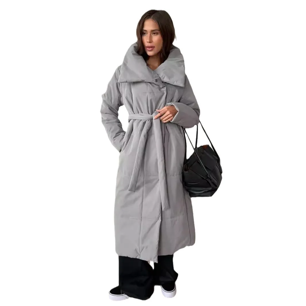 Parkas algodão acolchoado jaqueta feminina inverno com capuz casaco longo rendas até único breasted quente puffer outwear casaco streetwear