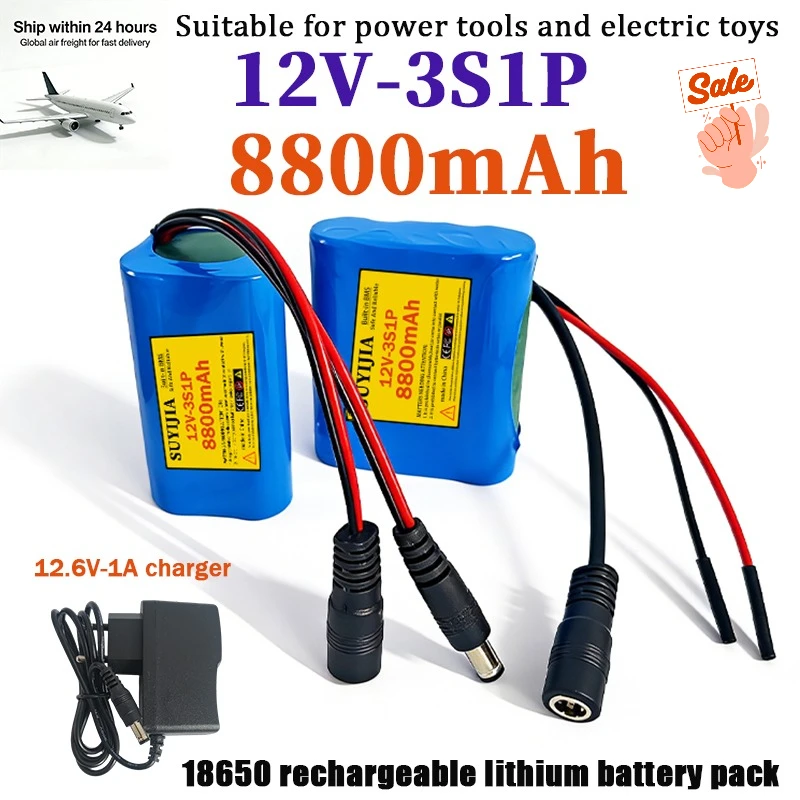 Batterie au lithium rechargeable 12V 8800mAh 3S1P, nouvelle batterie 18650 avec BMS intégré, adaptée aux outils électriques et aux jouets électriques