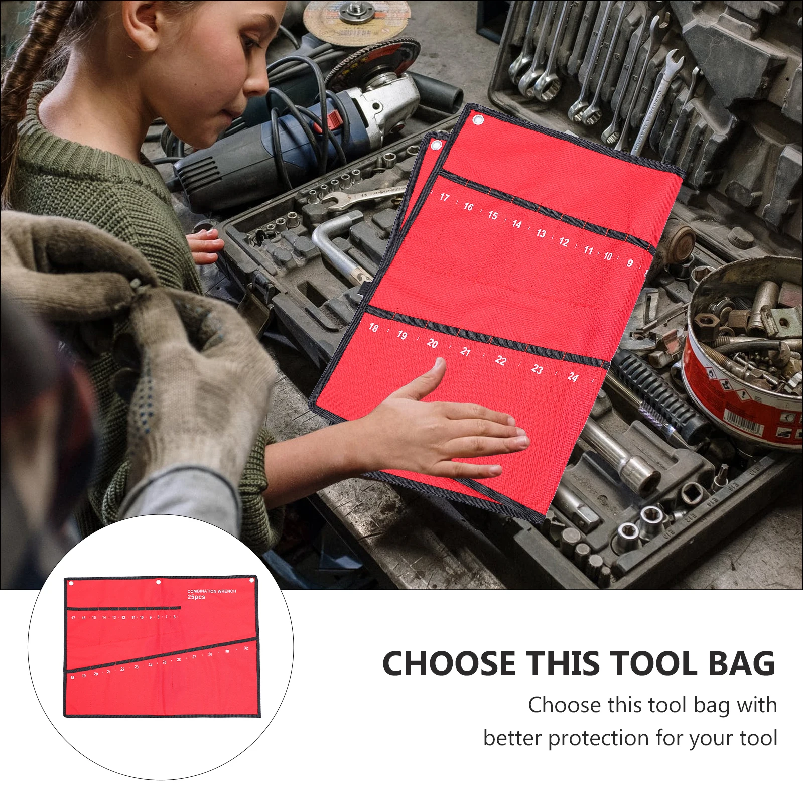 

25pcs Multi functional Tool Storage Bag Canvas Wrench Pouch Portable Large Capacity Tools ganizer Hardware Kit Bag