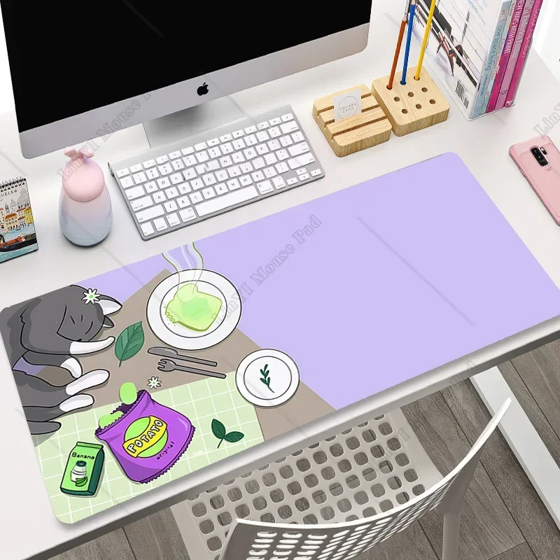 Pink Cat Gaming Mousepad 90x40 cm Keyboard Mat Anime XL Mouse Pad Gamer Cartoon Deskmat Pc Accessories Kawaii Cute Mouse Pad