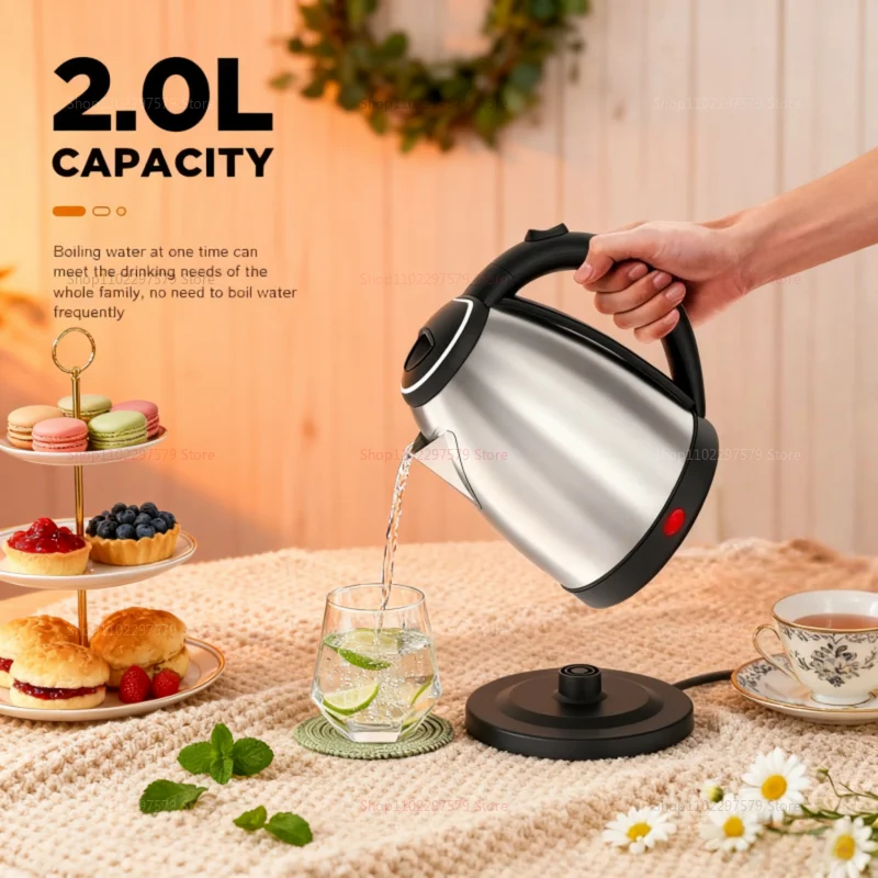 غلاية كهربائية من الفولاذ المقاوم للصدأ، قاعدة فصل، مقاومة للصدأ، غلاية تسخين سريعة متينة للمنزل والمكتب أثناء السفر