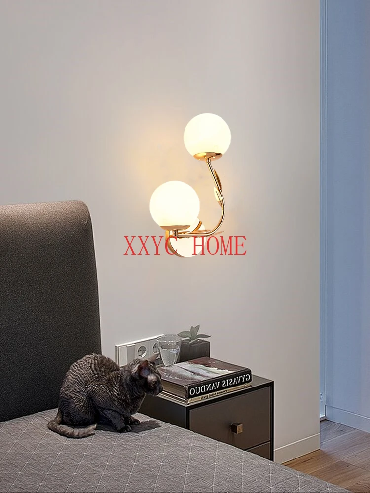 Wall lamp minimalist bedside lamp LED gold dual head with remote control switch bedroom wall lamp