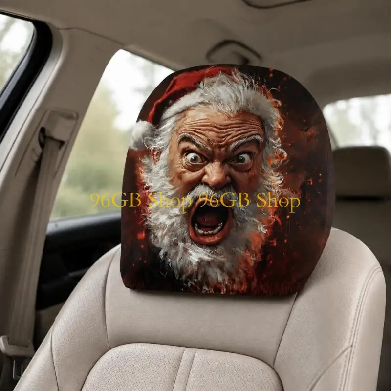 96GB Holiday Car Headrest Cover Set, Santa Polyester Slip-On Accent for Christmas Driving and Seasonal Vehicle Styling