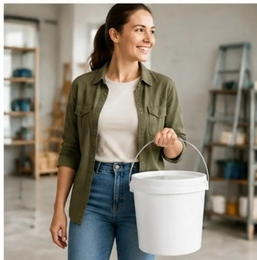White ABS 9L Round Painting Bucket with Lid High Strength Deformation Resistant Lightweight Art Pigment Container for Studio Use