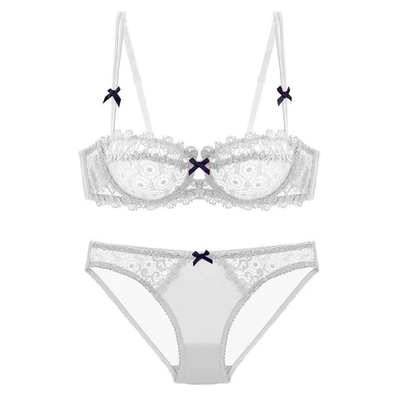 Französisches, verführerisches Dessous-Set mit Neckholder-Ausschnitt für Damen, Größe AA 32-38, Spitze, ohne Bügel, Push-up-Effekt, für kleine Brüste, formgebendes BH-Oberteil, MOYISU.