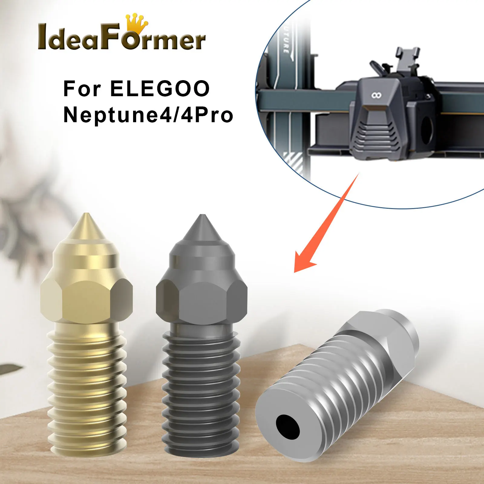 1/2/3 Stück für ELEGOO Neptune 4 Düse aus gehärtetem/Edelstahl/Messing, Hochgeschwindigkeitsdüse für Elegoo Neptune 4 Pro 0,2, 0,4, 0,6, 0,8 mm – Detail 3
