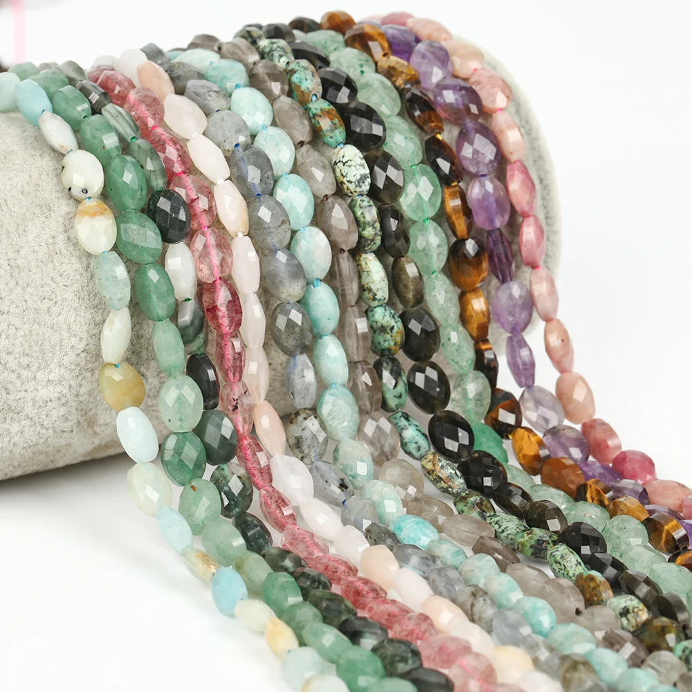 Natural Stone Beads 23pcs 6x8mm Faceted Flat Oval Loose Spacer Beads for Jewelry Making DIY Bracelets Earring Accessories